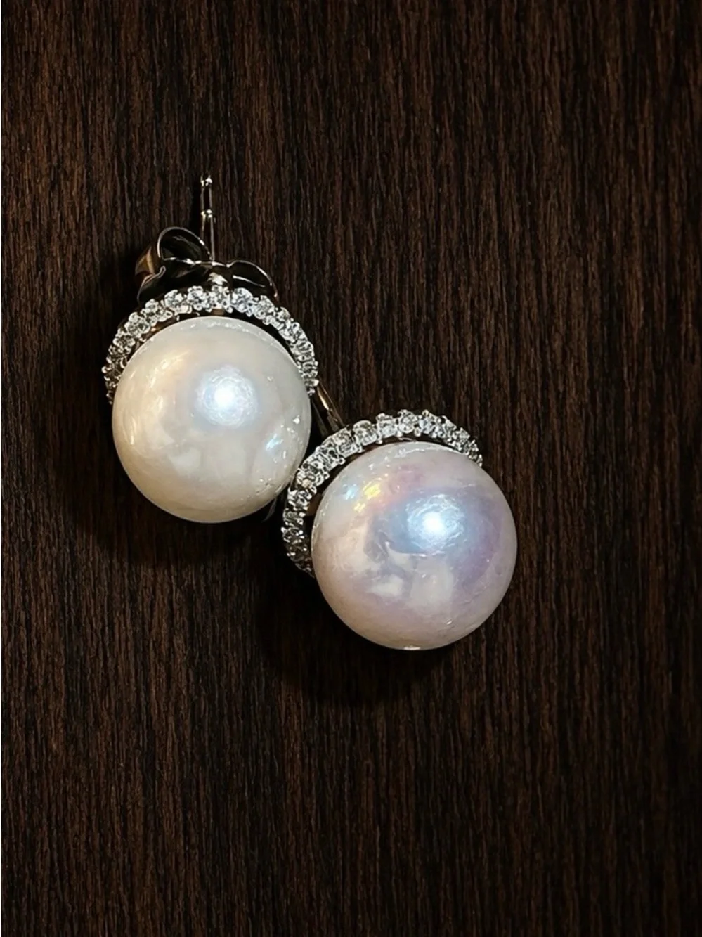 Genuine Akoya Pearl Halo Stud Earrings in 14k White gold and diamonds